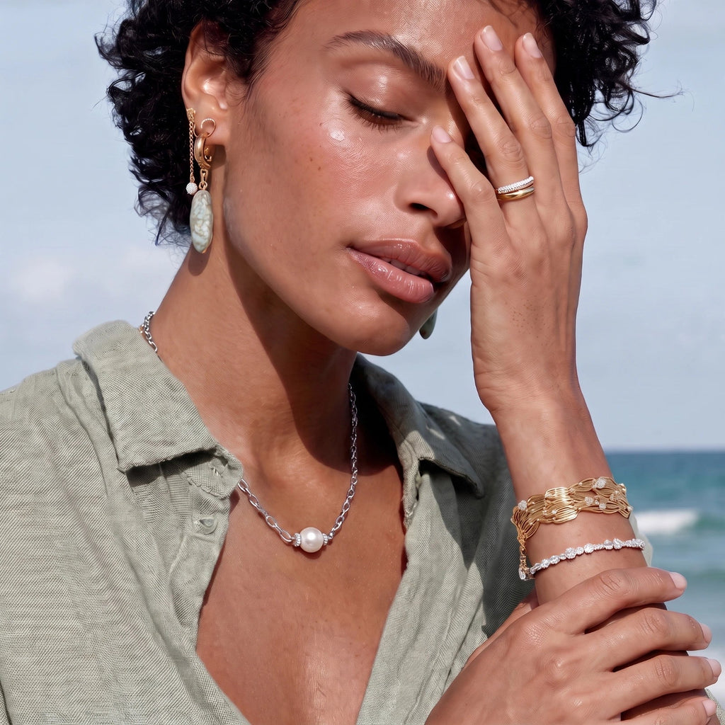 Anointed Garments Luna Pearl Chain Necklace featuring a 10mm freshwater pearl on a rhodium-plated sterling silver chain