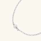 Anointed Garments Luna Pearl Chain Necklace featuring a 10mm freshwater pearl on a rhodium-plated sterling silver chain