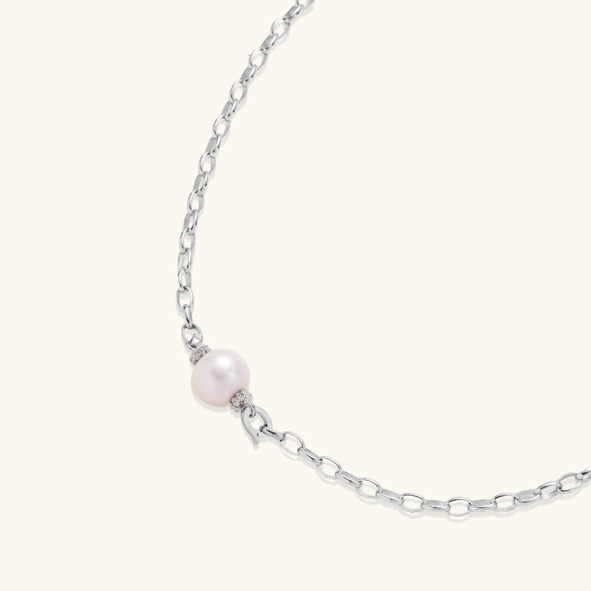 Anointed Garments Luna Pearl Chain Necklace featuring a 10mm freshwater pearl on a rhodium-plated sterling silver chain