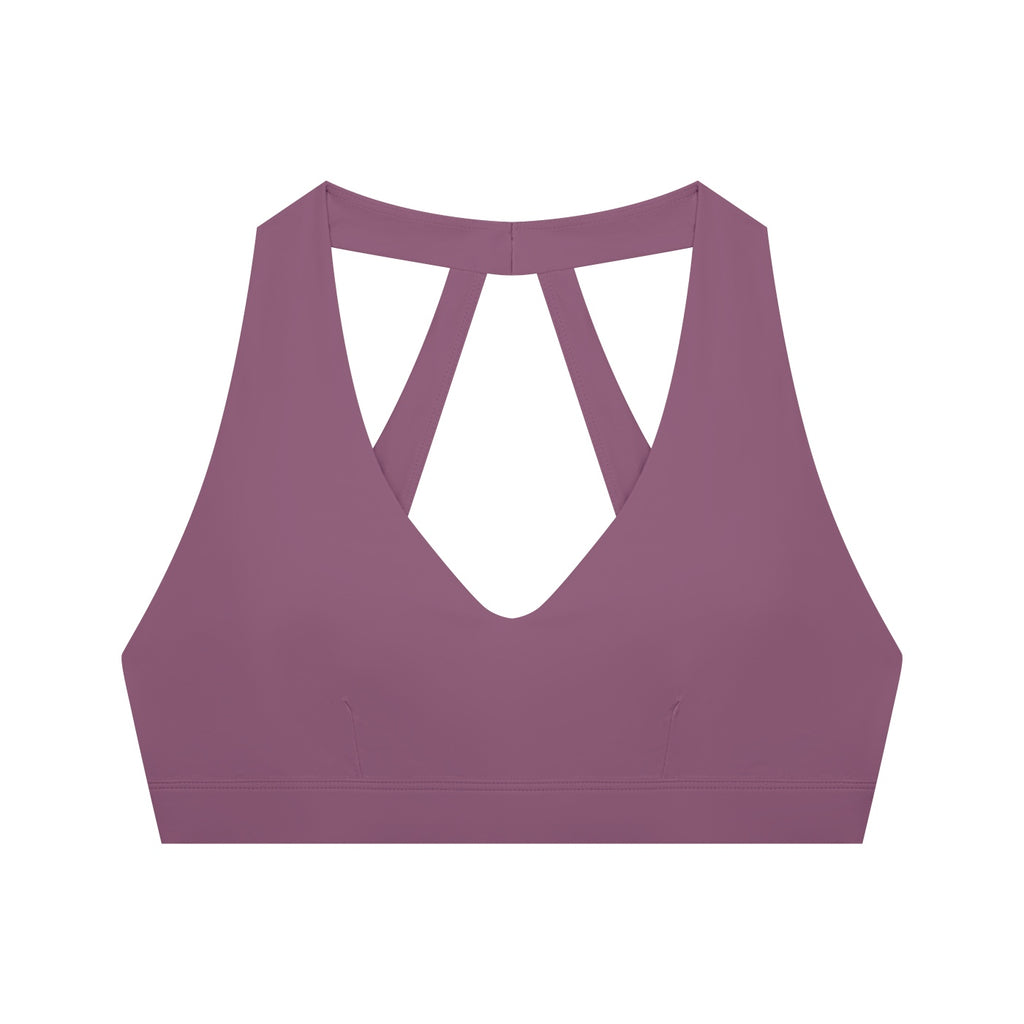 Anointed Garments women's mauve halter cropped sports bra in a stretchy nylon spandex blend for gym and running
