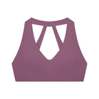 Anointed Garments women's mauve halter cropped sports bra in a stretchy nylon spandex blend for gym and running