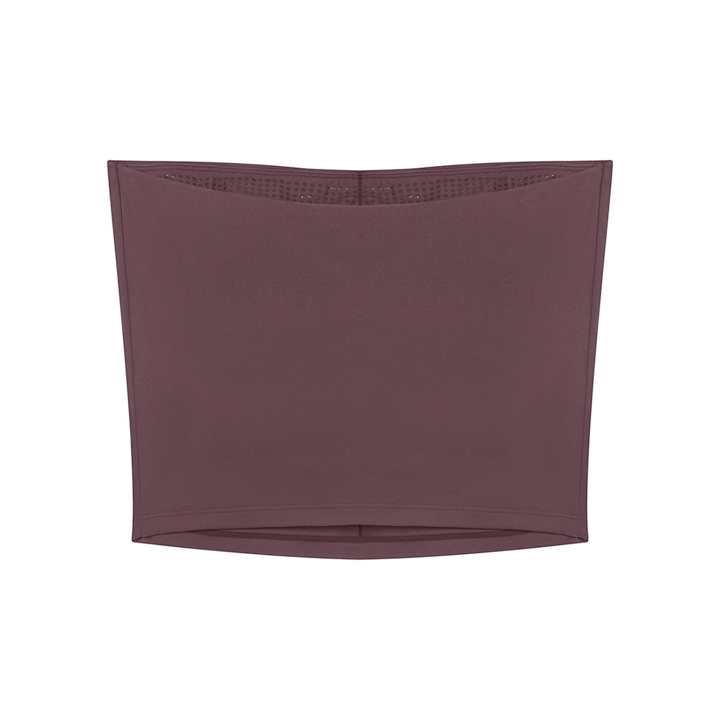 Anointed Garments strapless tube top in dark mauve, made from stretchy nylon-spandex blend with a seamless design.