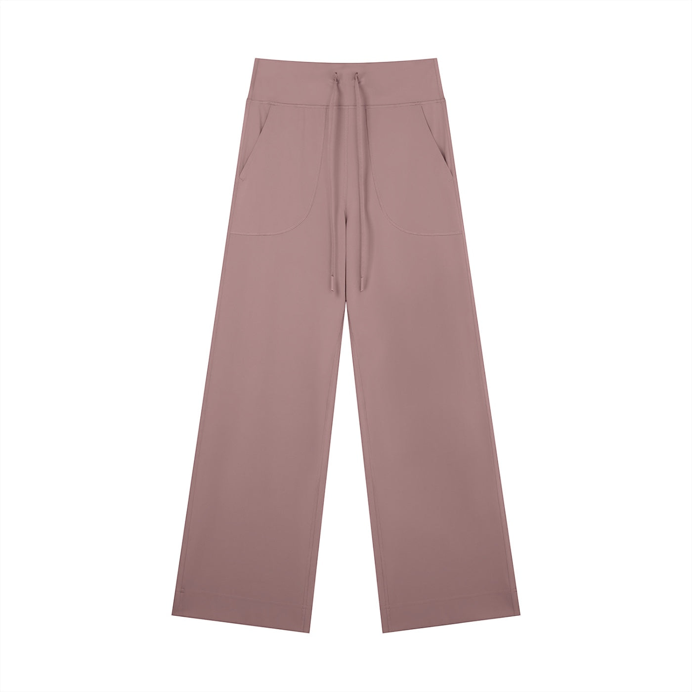 Anointed Garments mauve wide leg lounge pants with a high-rise drawstring waistband and deep side pockets.