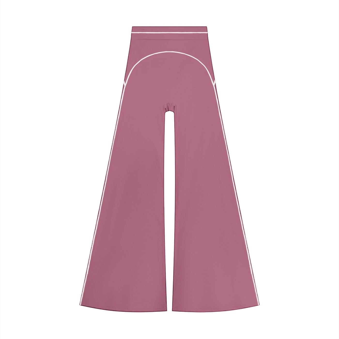 Anointed Garments high-waisted wide-leg trousers in mauve with white contrast piping details.
