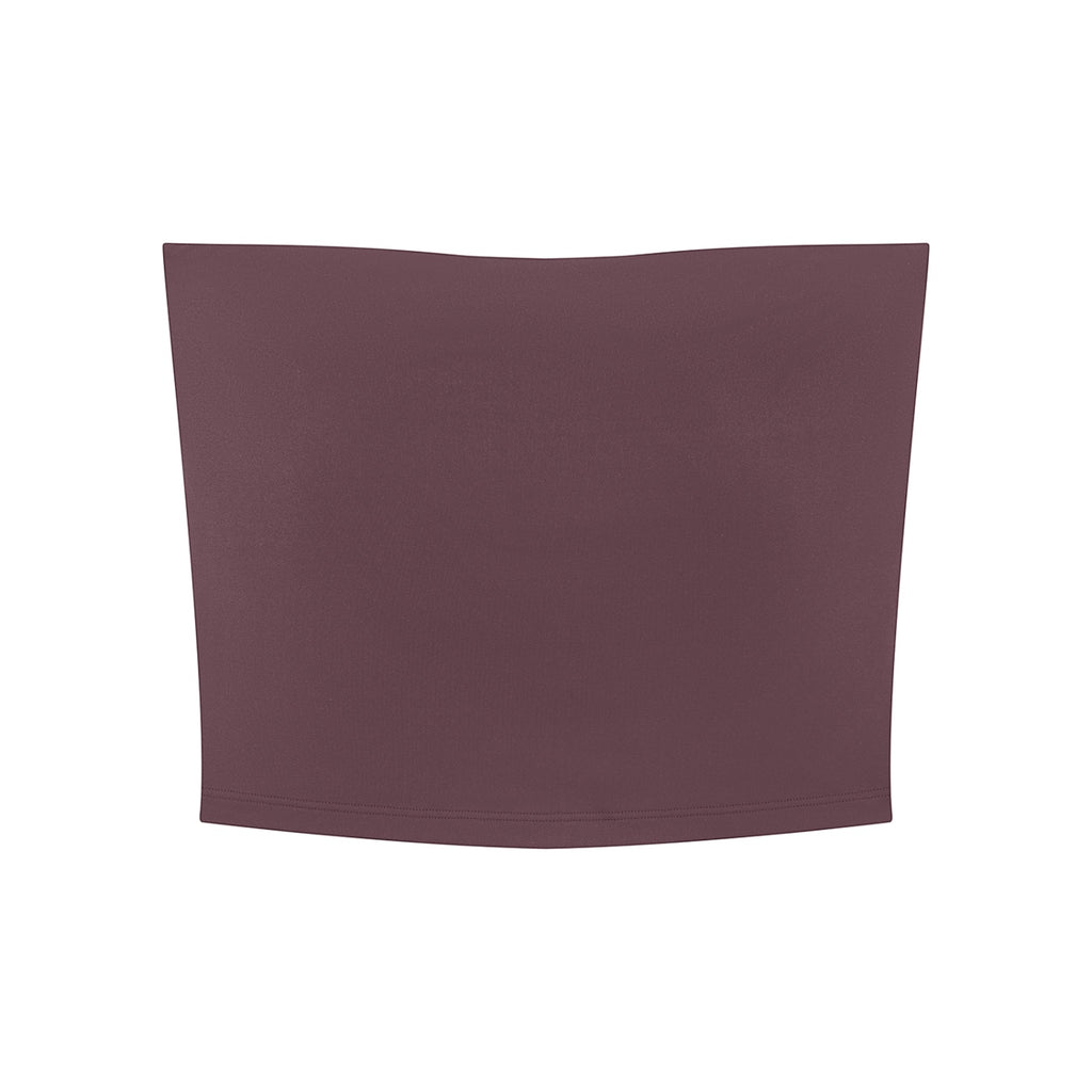 Anointed Garments dark mauve sleeveless yoga tube top in a cropped bodycon style made from nylon and spandex.