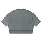 Back view of Anointed Garments unisex mineral wash grey cotton boxy short sleeve crewneck t-shirt with raw edges