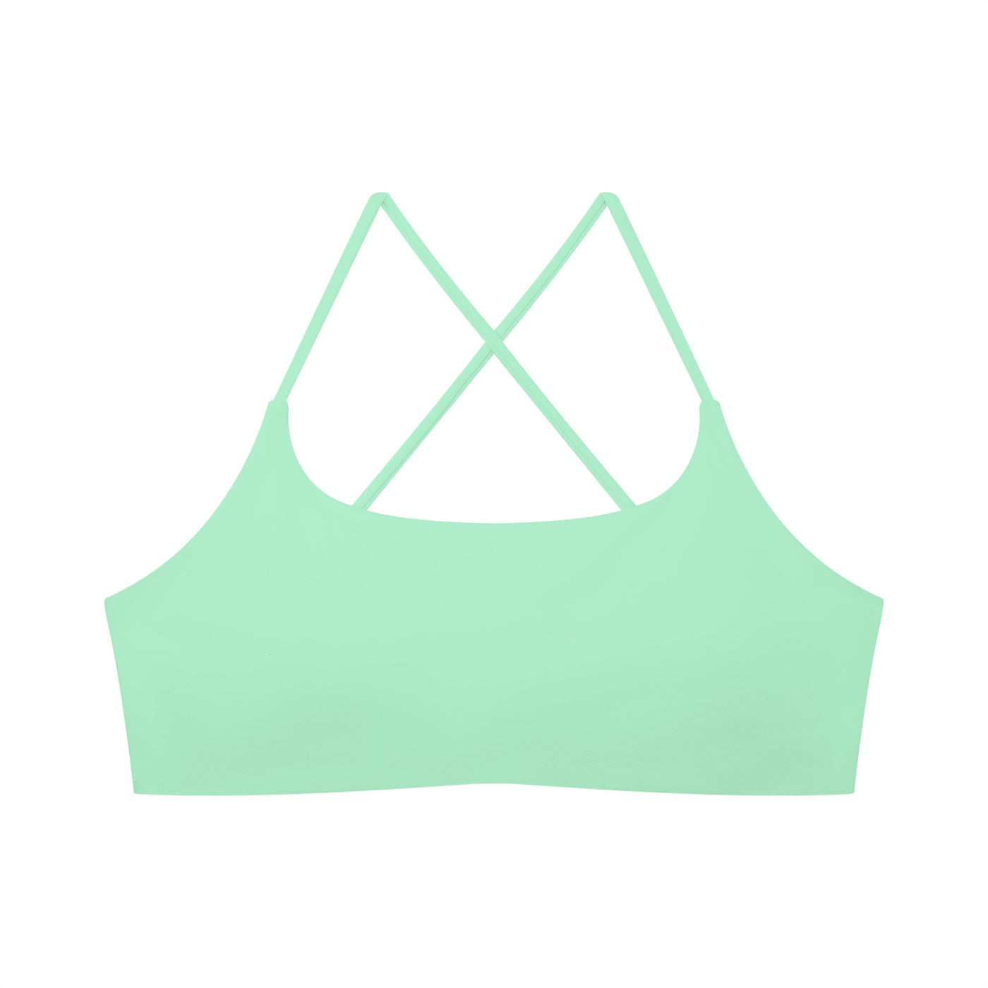 Anointed Garments mint green U-neck  sports bra with thin crisscross straps in a cropped bodycon style.