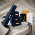 Anointed Garments Blush Dreams moissanite bracelet in a navy velvet box with authenticity certificates and loose stones.