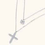 Anointed Garments Faith & Light layered necklace set in platinum-plated sterling silver with moissanite cross and solitaire