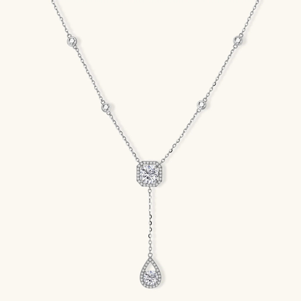 Anointed Garments Celestial Balance necklace in platinum-plated 925 sterling silver with VVS1 moissanite stones.