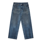 Anointed Garments mud wash wide leg jeans in heavyweight cotton-blend denim with a relaxed fit and five-pocket design.