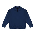 Anointed Garments unisex navy blue vintage wash cotton sweatshirt with a collared neckline and drop shoulder design.