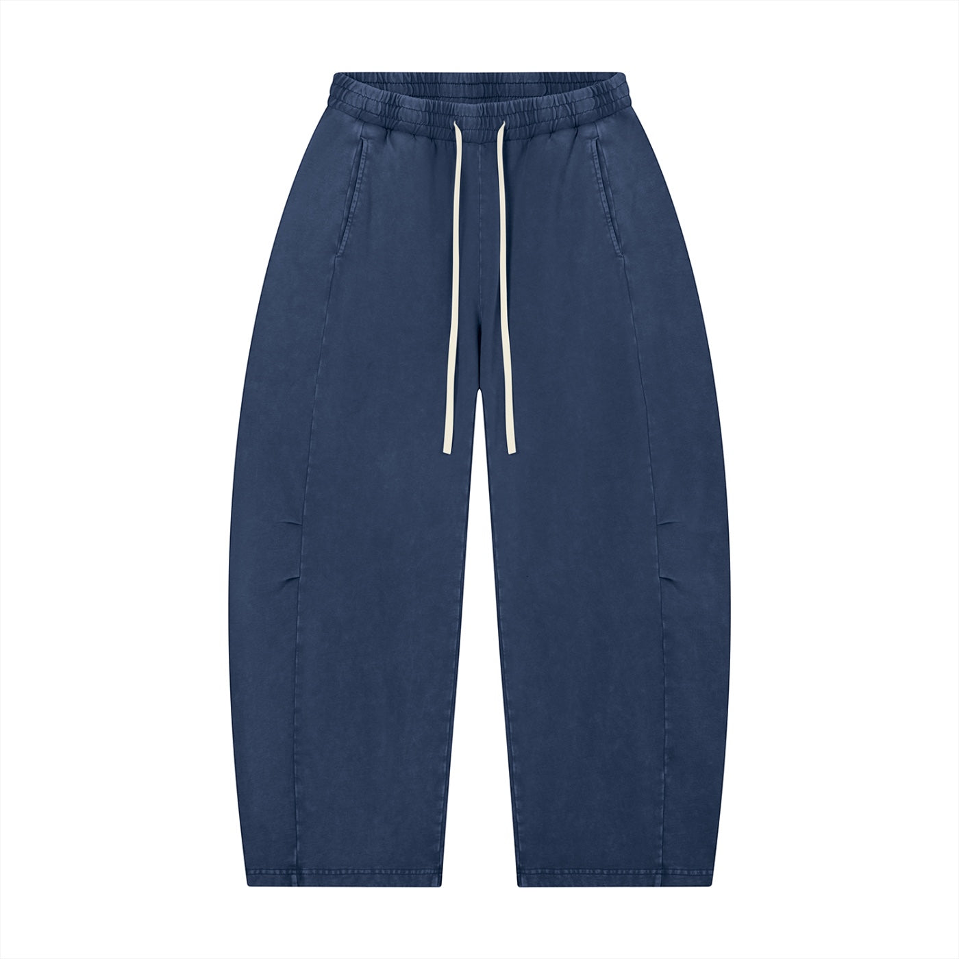 Anointed Garments relaxed fit lounge pants in navy blue cotton with a vintage wash, drawstring waist, and side pockets