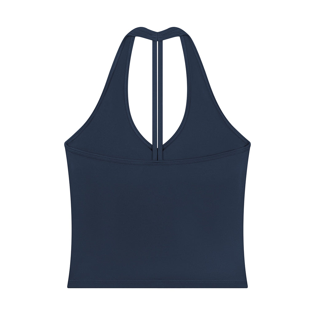 Anointed Garments navy blue sleeveless halter neck tank top in a soft-touch nylon spandex blend