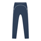 Anointed Garments navy blue high-rise leggings with white topstitching detail for gym and casual wear.