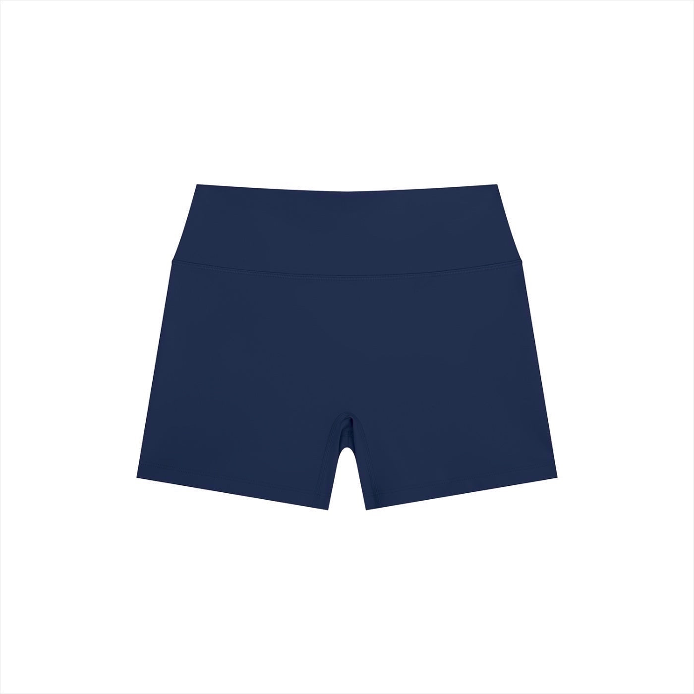 Anointed Garments navy blue high-waisted athletic performance shorts in moisture-wicking four-way stretch fabric
