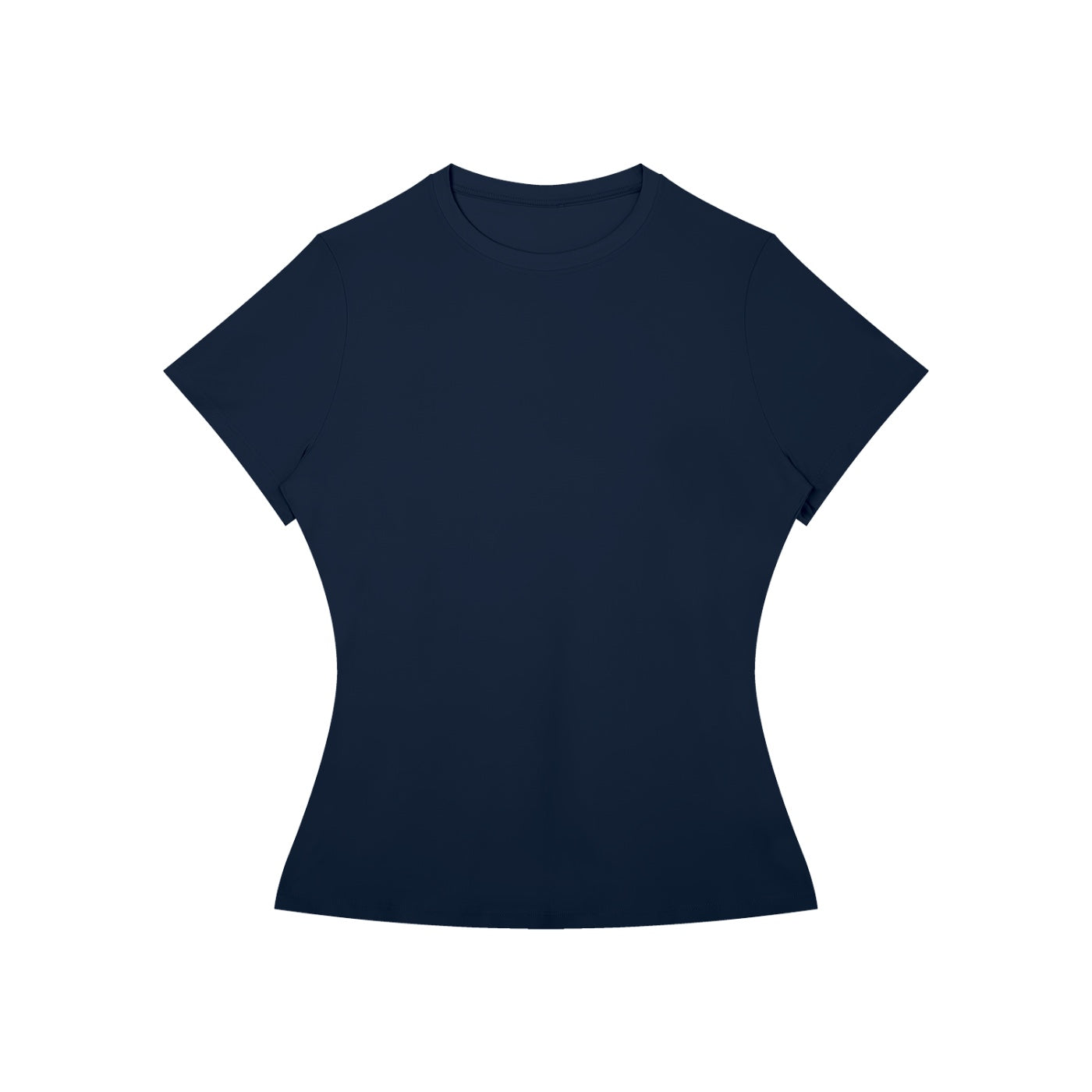 Anointed Garments women's navy blue slim fit performance t-shirt with round neck and short sleeves.