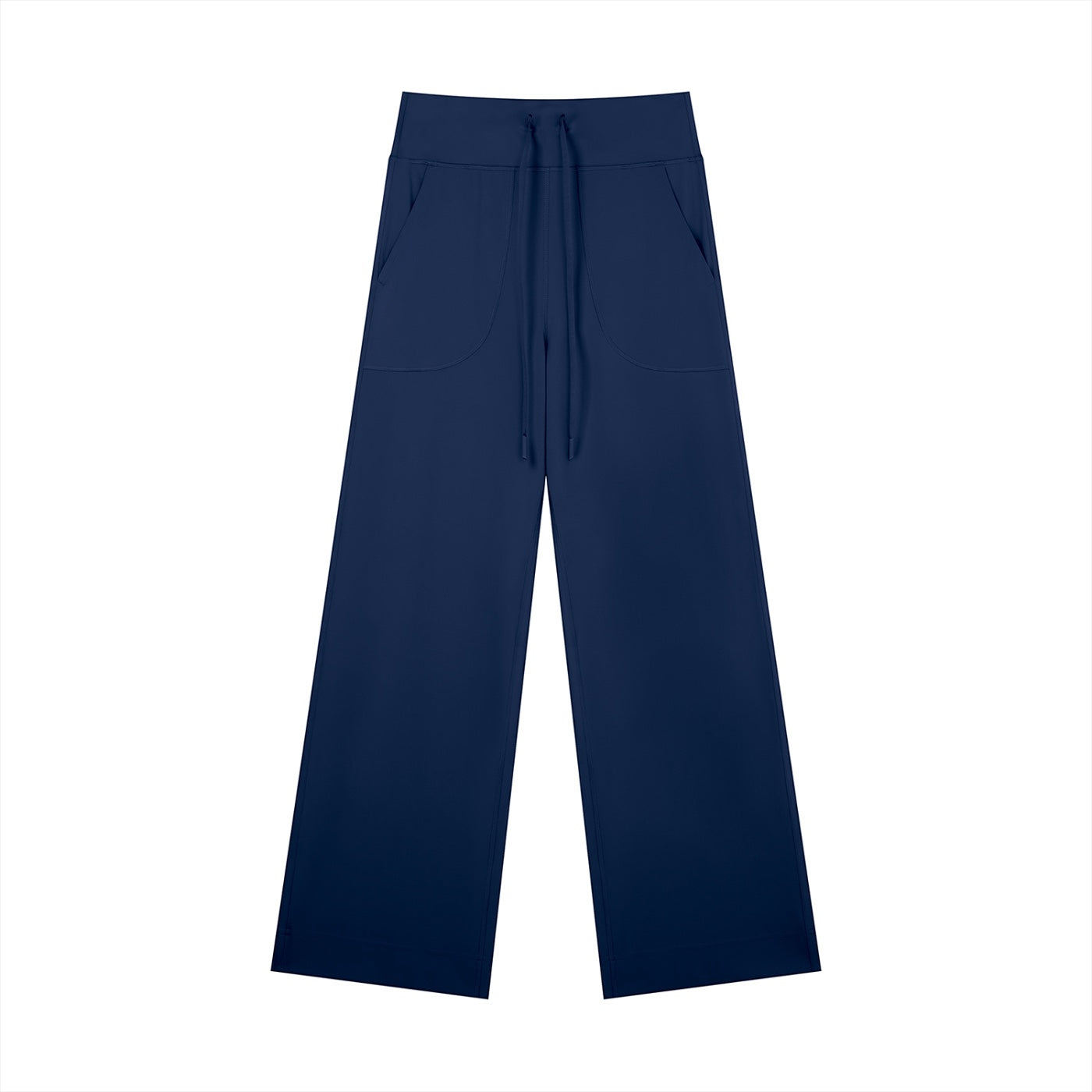 Anointed Garments navy blue wide-leg lounge pants with a high-rise drawstring waistband and deep side pockets.