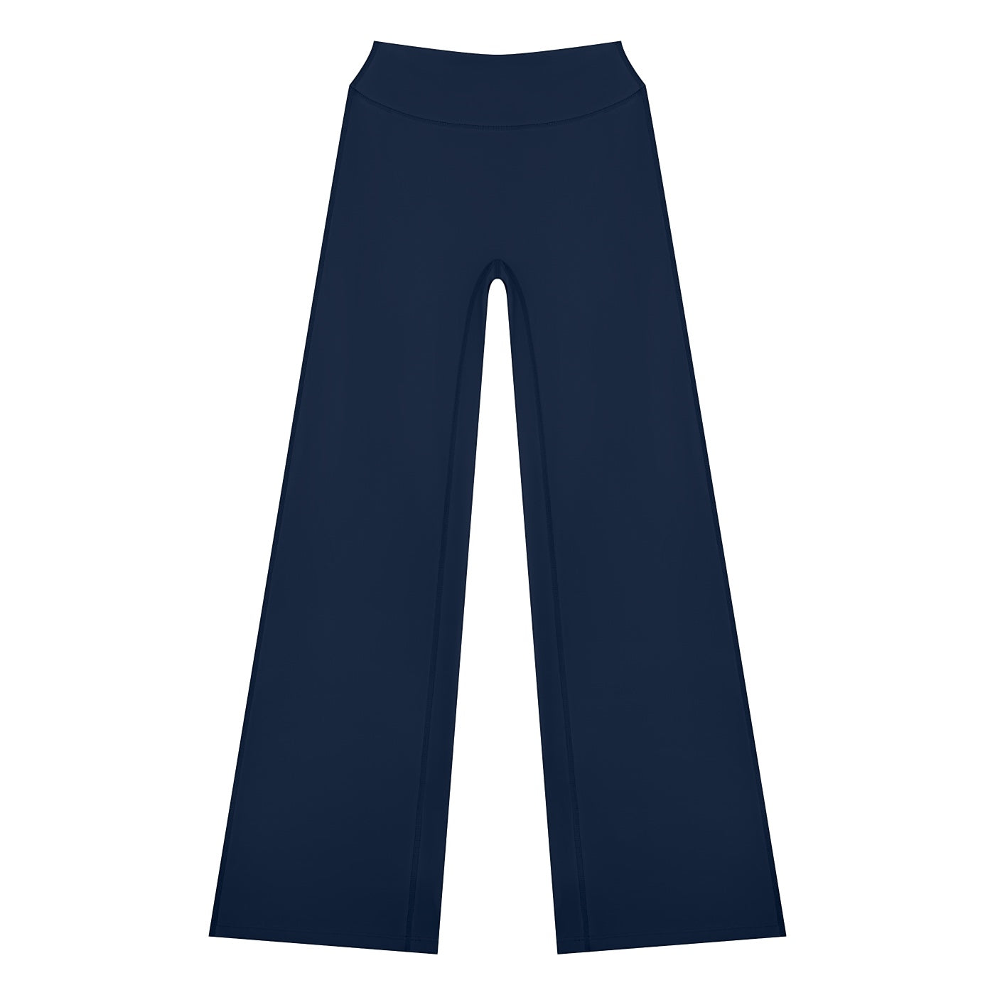 Anointed Garments navy blue high-waisted lounge pants with a wide-leg silhouette in buttery-soft nylon spandex fabric.