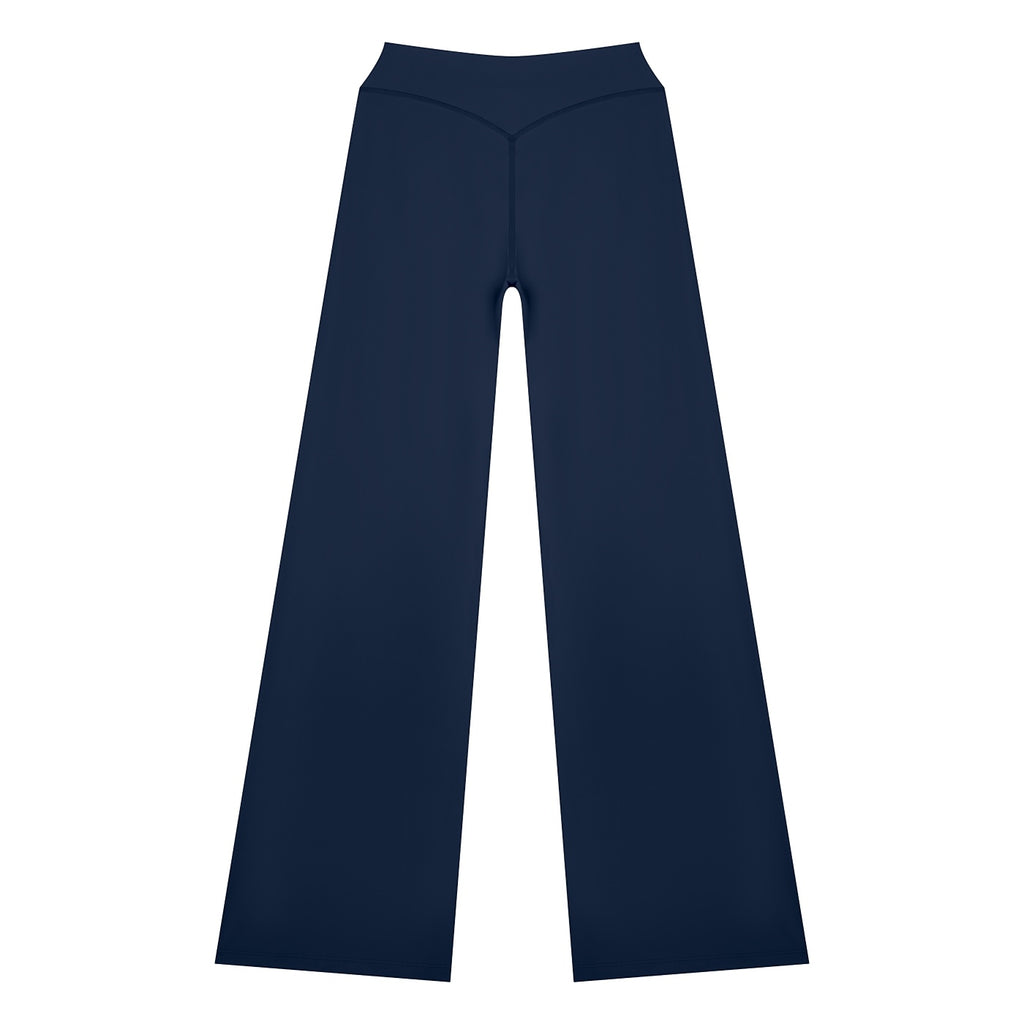Anointed Garments navy blue high-waisted wide-leg lounge pants in soft nylon-spandex blend.
