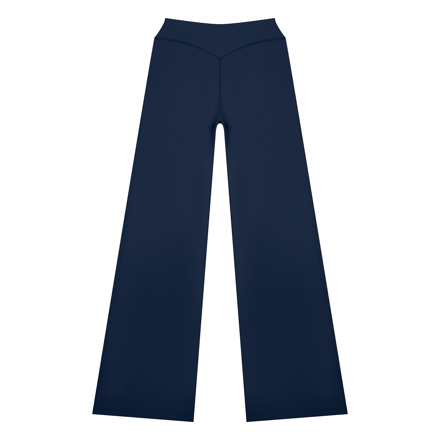 Anointed Garments navy blue high-waisted wide-leg lounge pants in soft nylon-spandex blend.