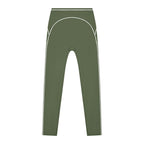 Anointed Garments olive green high-waisted athletic leggings with white contrast piping for gym and yoga workouts.