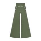 Anointed Garments high rise flared yoga pants in olive green with white piping detail for gym or casual wear.