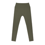 Anointed Garments high rise ankle length leggings in olive green polyester spandex blend for yoga and gym workouts.