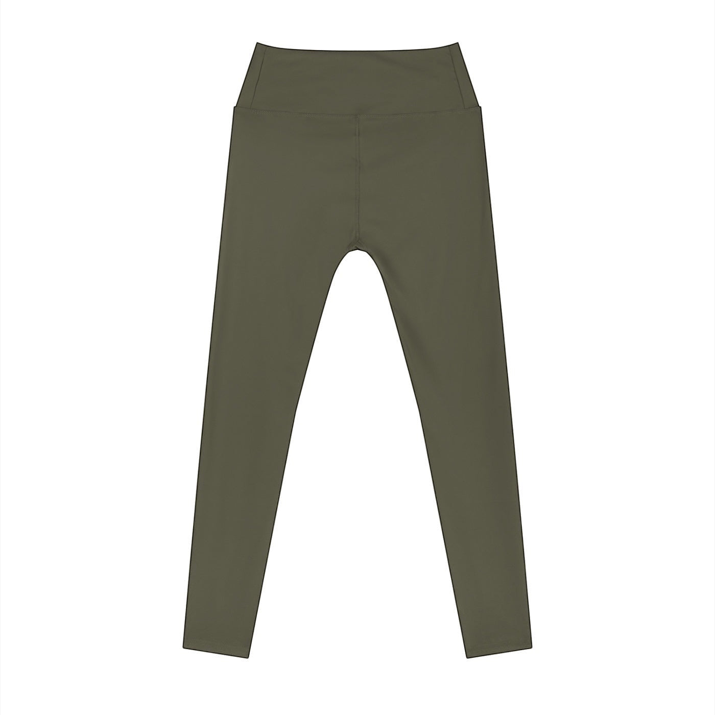Anointed Garments high-waisted olive green athletic leggings made from moisture-wicking, four-way stretch fabric.