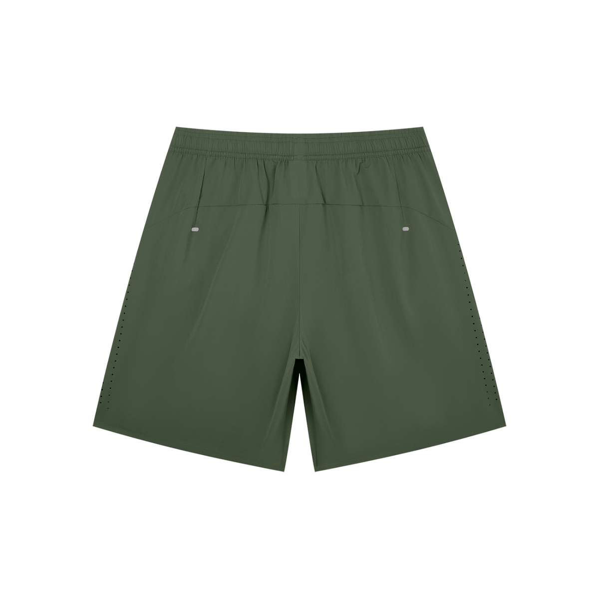 Anointed Garments olive green lightweight athletic nylon shorts with an elastic waistband and straight hem.