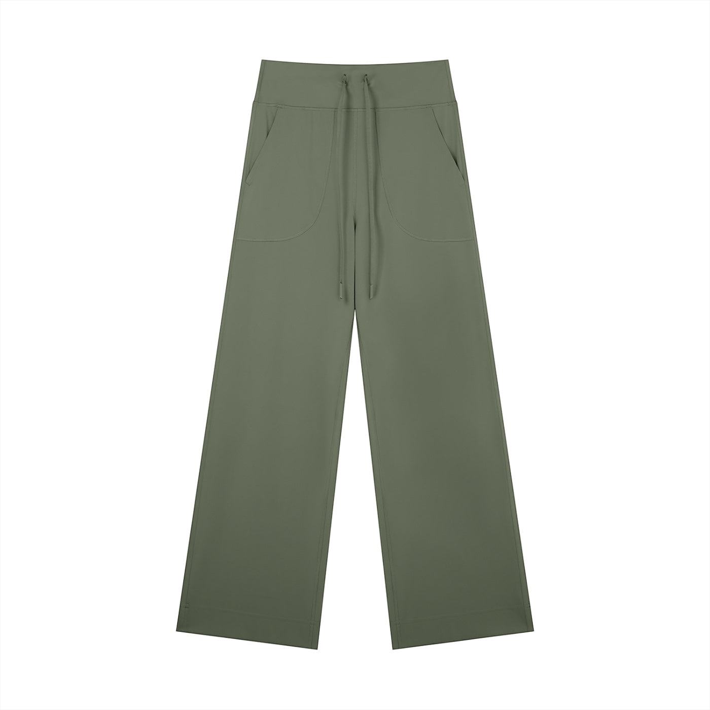 Anointed Garments olive green wide-leg lounge pants with a high-rise drawstring waistband and deep side pockets.