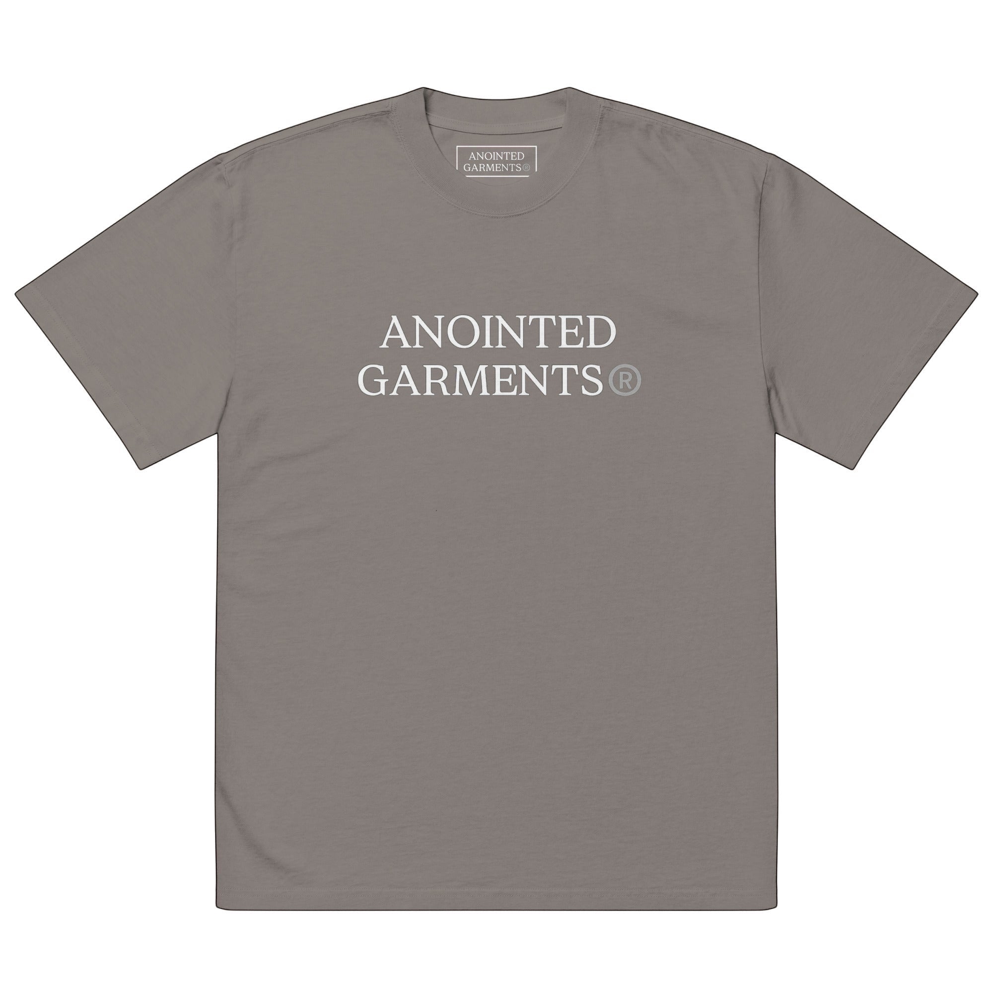 Anointed Garments oversized faded grey cotton t-shirt with white brand logo print and dropped shoulders