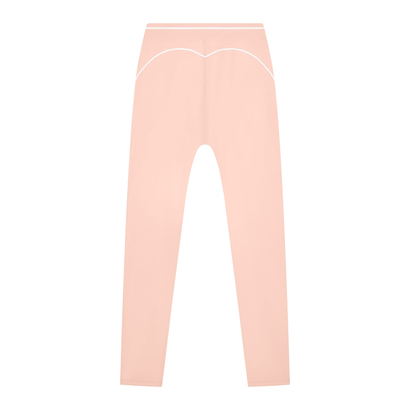 Anointed Garments high-waisted peach athletic leggings with white contrast piping for a supportive, flexible fit.