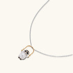 Anointed Garments Wise Penguin Pearl Necklace featuring a sculptural silver penguin pendant holding a freshwater pearl.