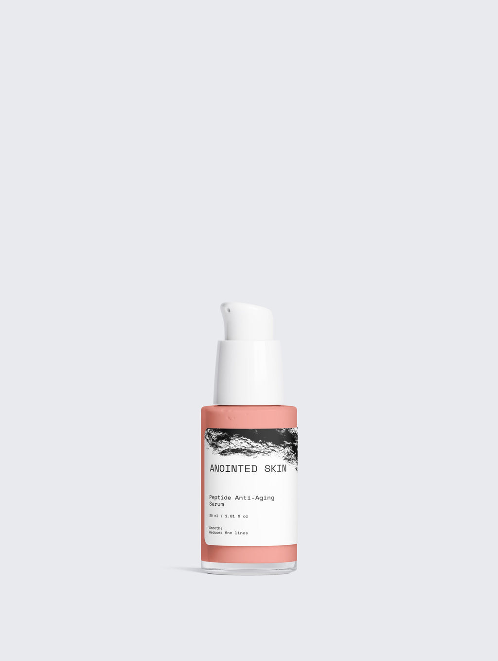 Anointed Garments Anointed Skin peptide anti-aging serum in a peach-toned bottle with a white pump dispenser