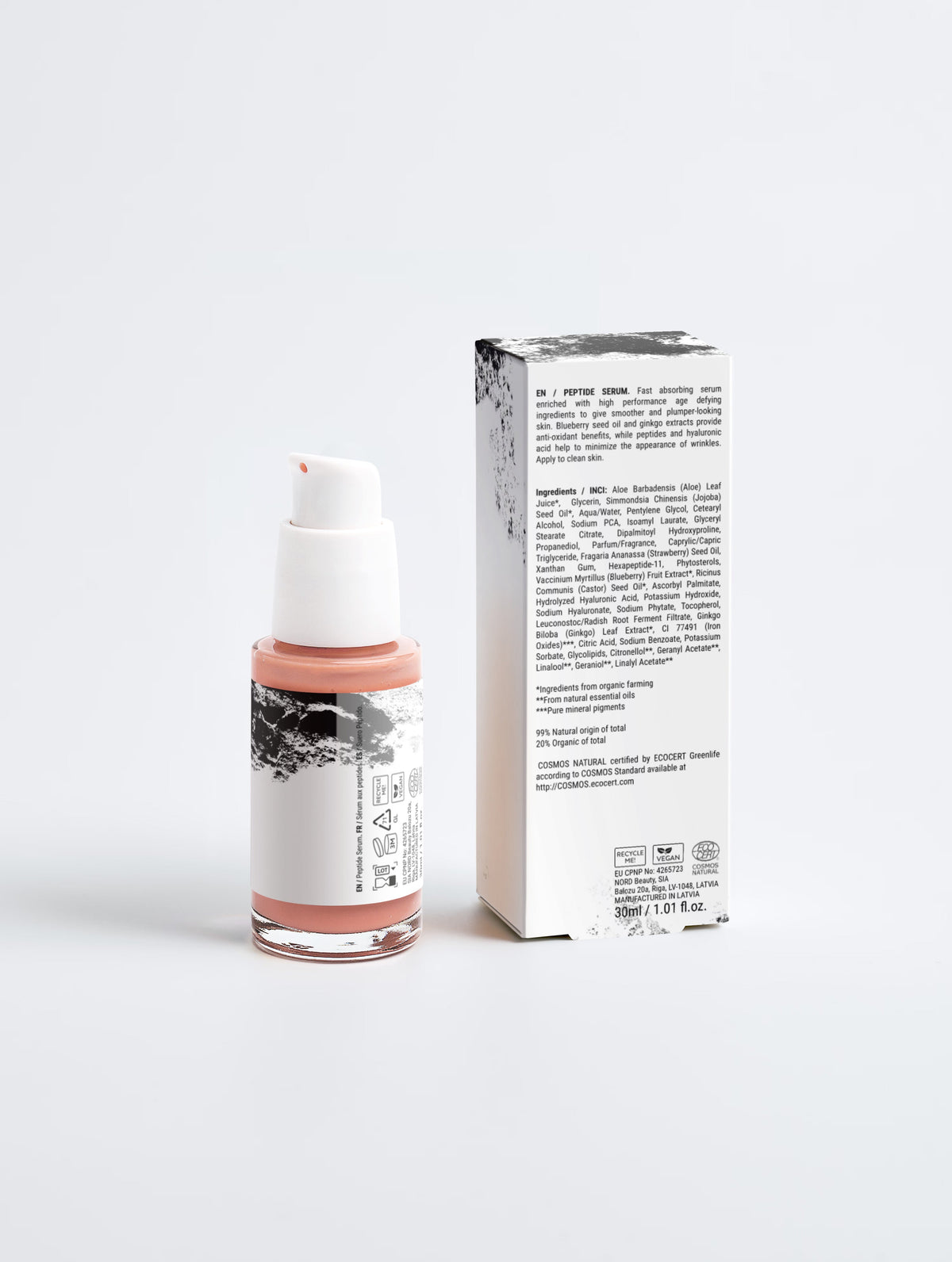 Anointed Garments peptide anti-aging serum bottle and its white packaging box on a clean white background.