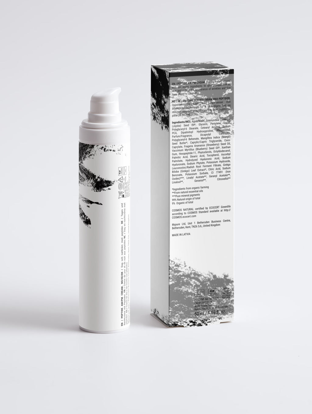 Anointed Garments Anointed Skin peptide AM/PM cream bottle and its tall, rectangular product packaging box.