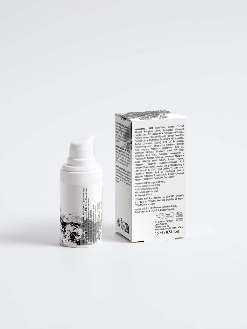 Anointed Garments Anti-Age Peptide eye cream bottle and its white cardboard packaging box on a plain background.
