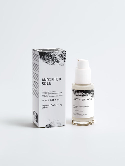 Anointed Garments ANOINTED SKIN Pigment Perfecting Serum bottle and box for dark spot treatment on white background