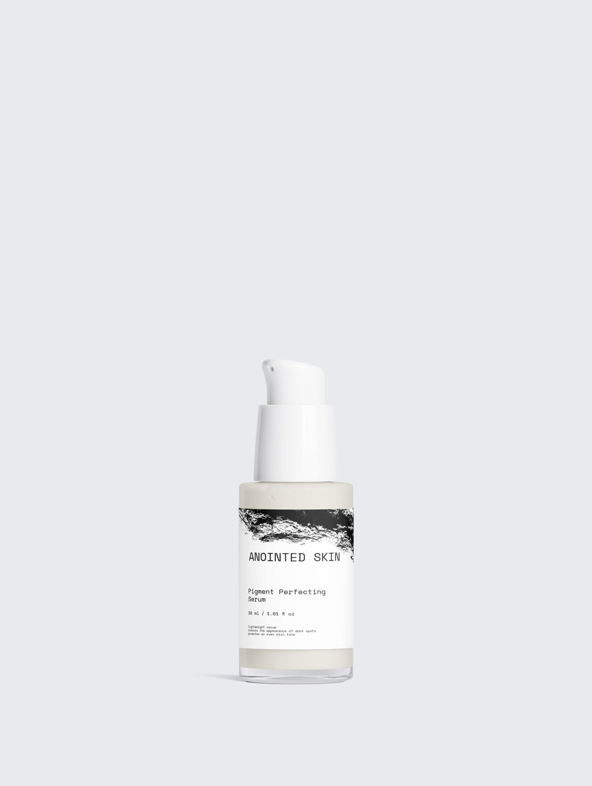 Anointed Garments Anointed Skin Pigment Perfecting Serum bottle with a white pump dispenser against a light background.