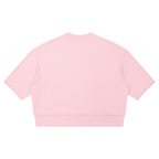 Anointed Garments light pink boxy short sleeve crewneck sweatshirt with raw edge hem and drop shoulder design
