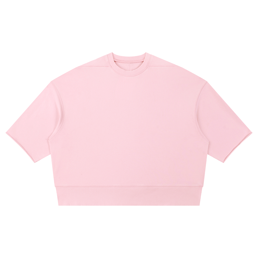 Anointed Garments light pink short sleeve crewneck sweatshirt with a boxy fit and raw edge hem in 100% cotton.
