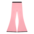 Anointed Garments pink high-rise flared leggings with black waistband and hem detailing in a polyester-elastane blend.