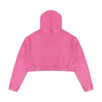 Anointed Garments pink cropped pullover hoodie with a vintage mineral wash finish and long sleeves, back view.