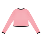 Anointed Garments slim-fit cropped track jacket in pink polyester-elastane with black crewneck and hem trim.
