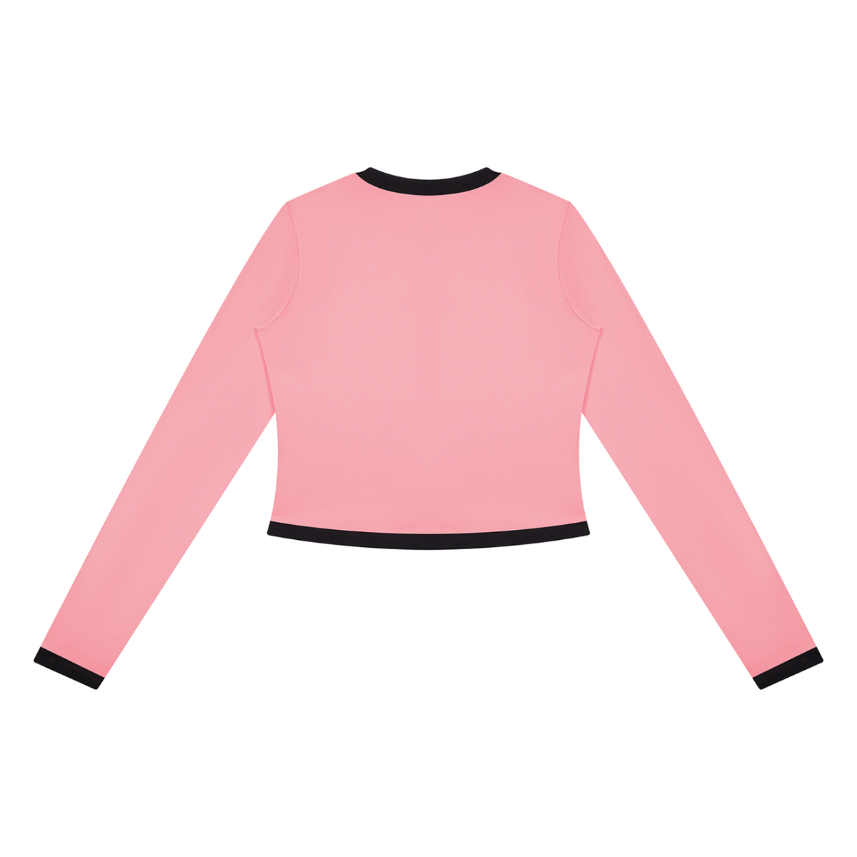 Anointed Garments slim-fit cropped track jacket in pink polyester-elastane with black crewneck and hem trim.