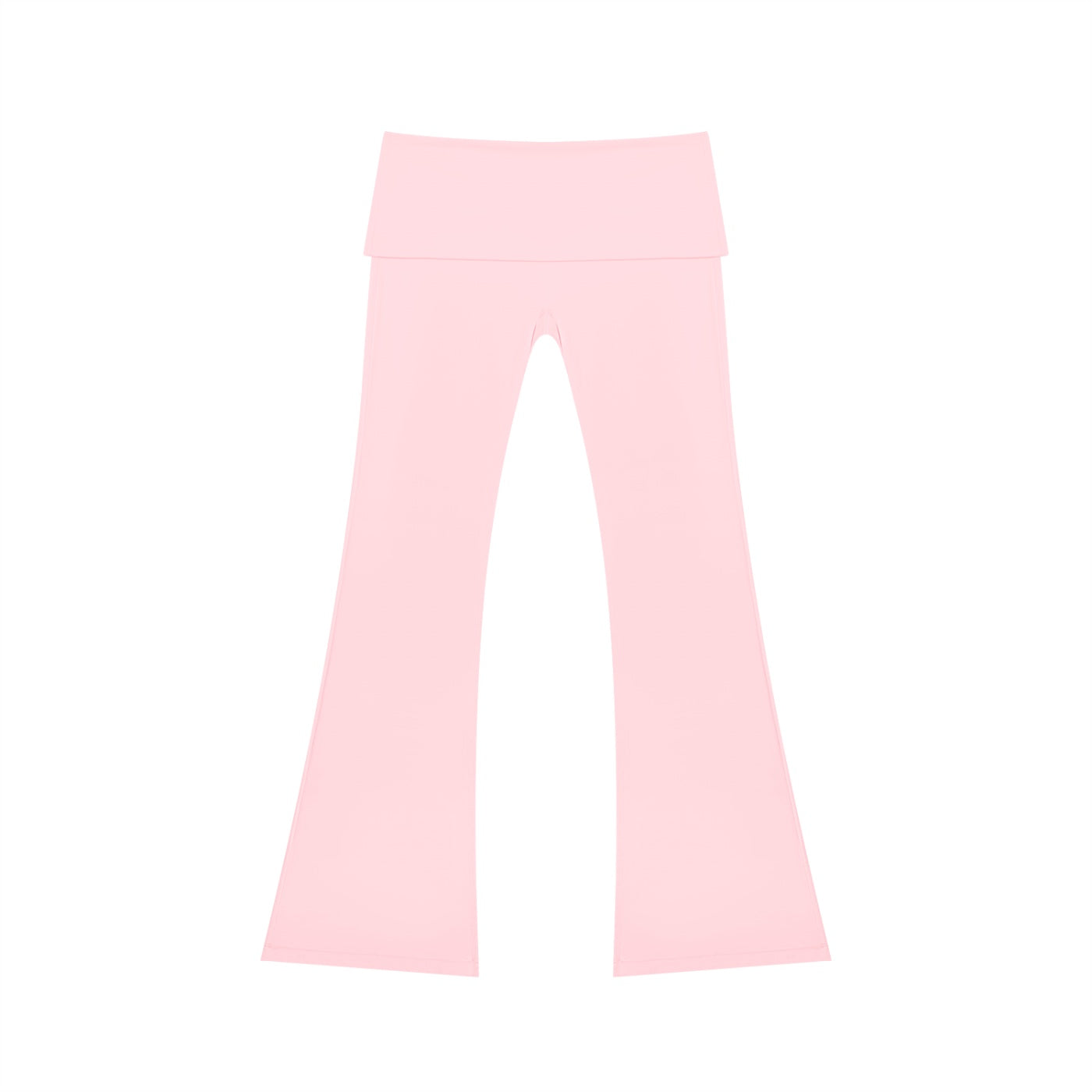 Anointed Garments light pink high rise flared yoga pants made from a soft nylon and spandex blend.