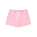 Anointed Garments pink fleece lounge shorts for women with an elasticated waistband and contrasting drawstring.
