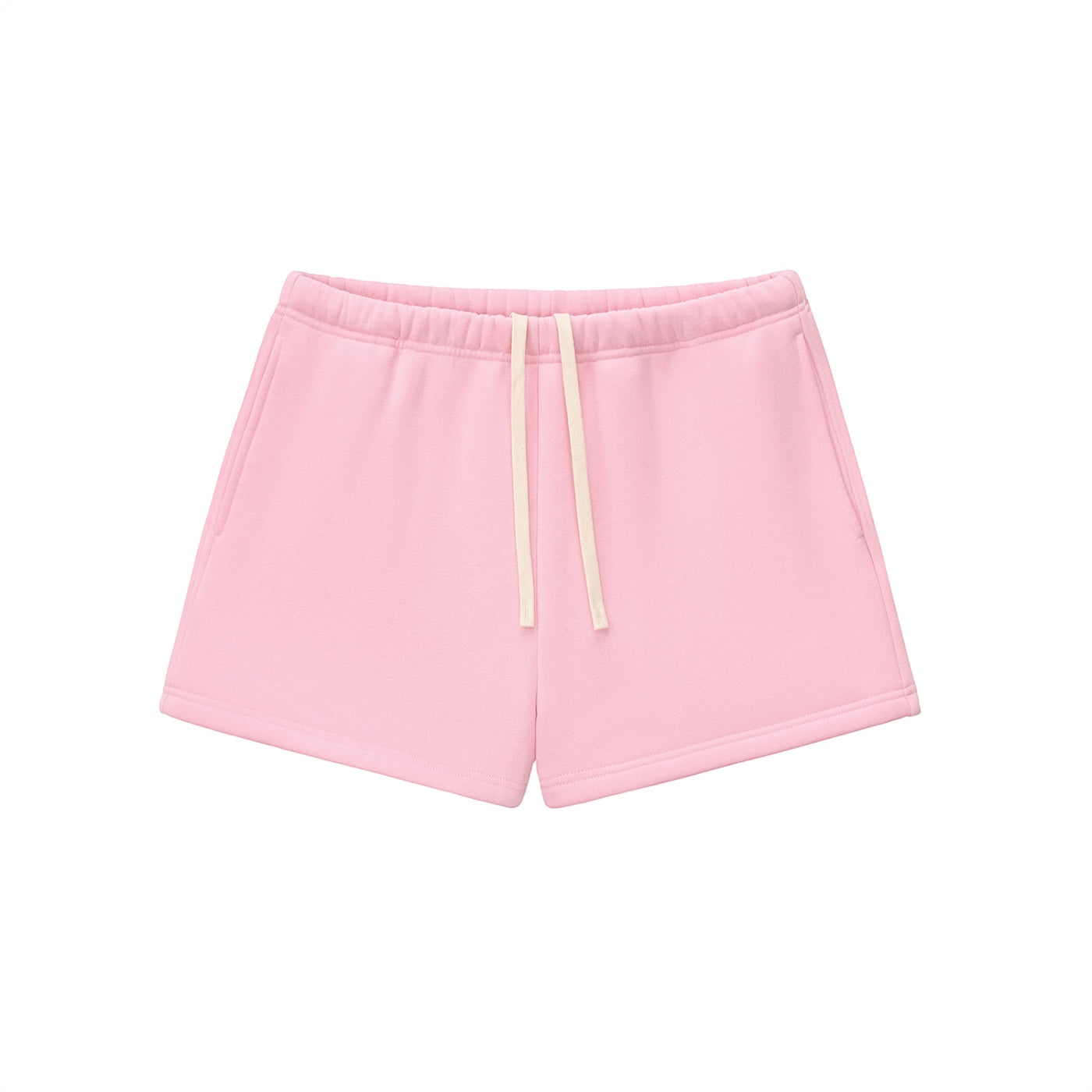 Anointed Garments pink fleece lounge shorts for women with an elasticated waistband and contrasting drawstring.