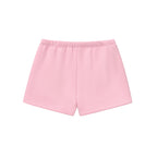 Anointed Garments Essential fleece lounge shorts in light pink with an elasticated waistband, back view.